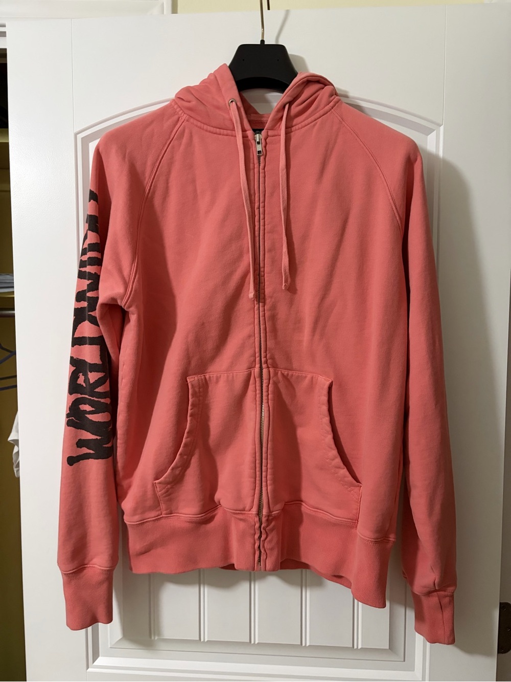 Stussy Japan Worldwidre Coral Pink Zip-Up Hoodie size L